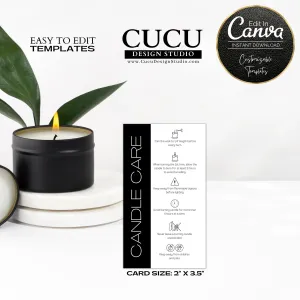 Black and White Customizable Candle Care Template Card