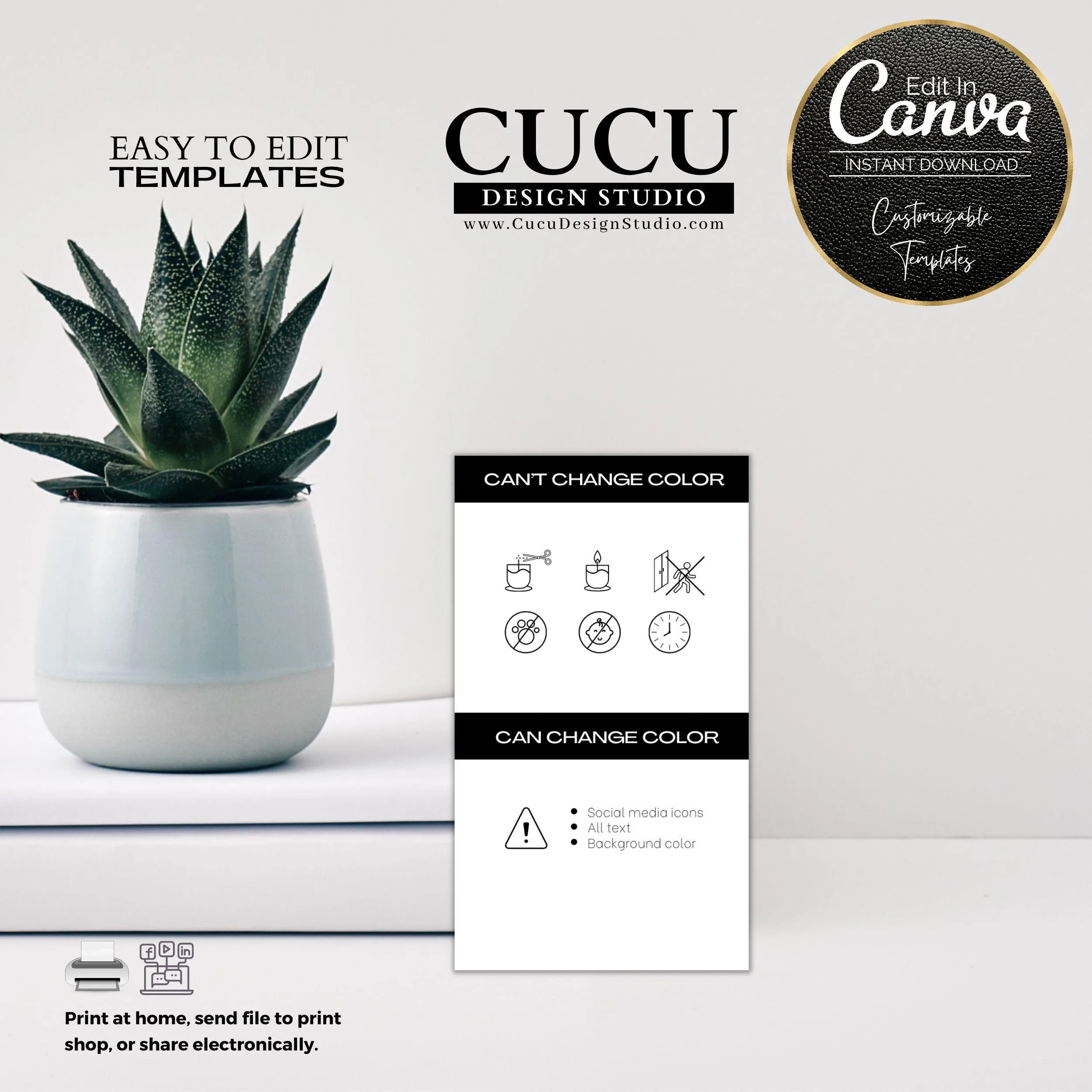 Black and White Customizable Candle Care Template Card