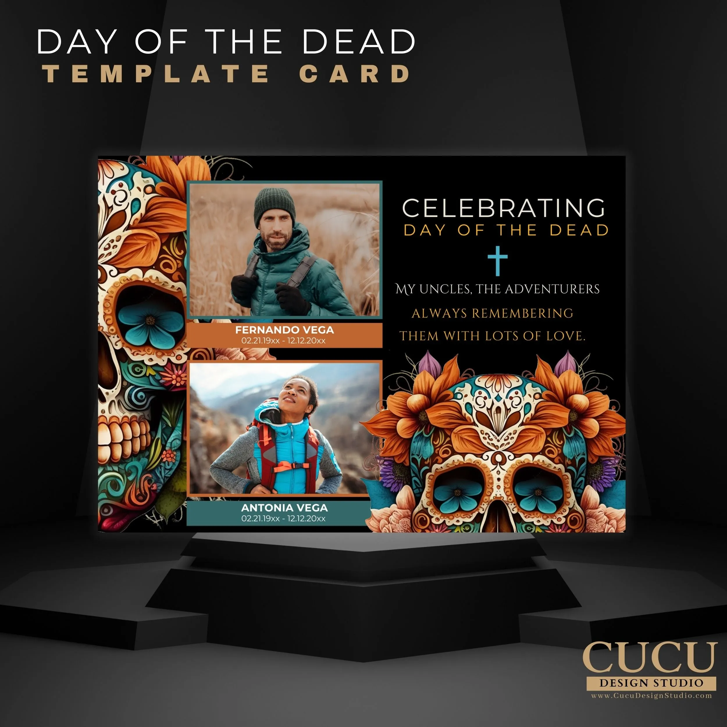 Black Customizable Printable Day of the Dead Template Card