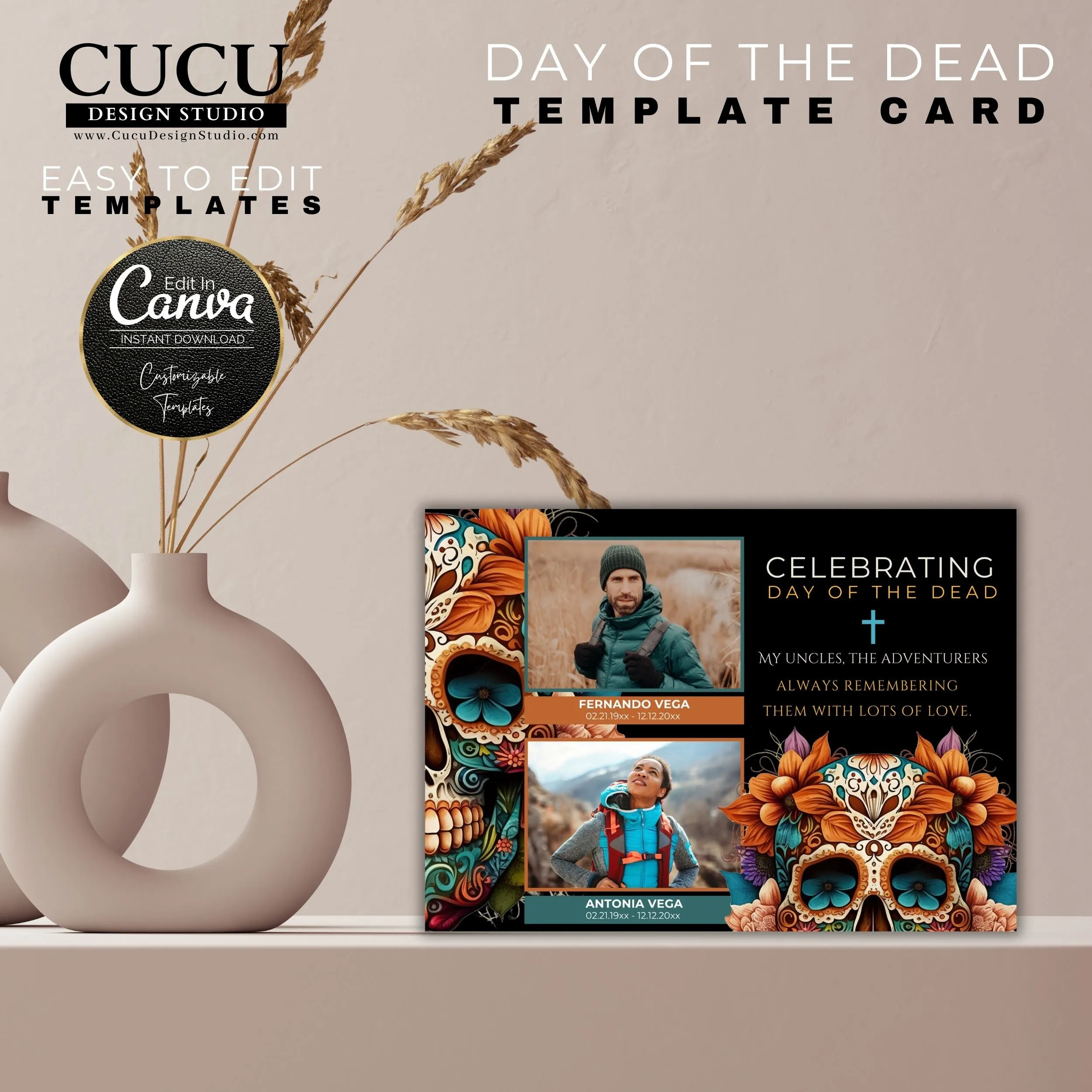 Black Customizable Printable Day of the Dead Template Card