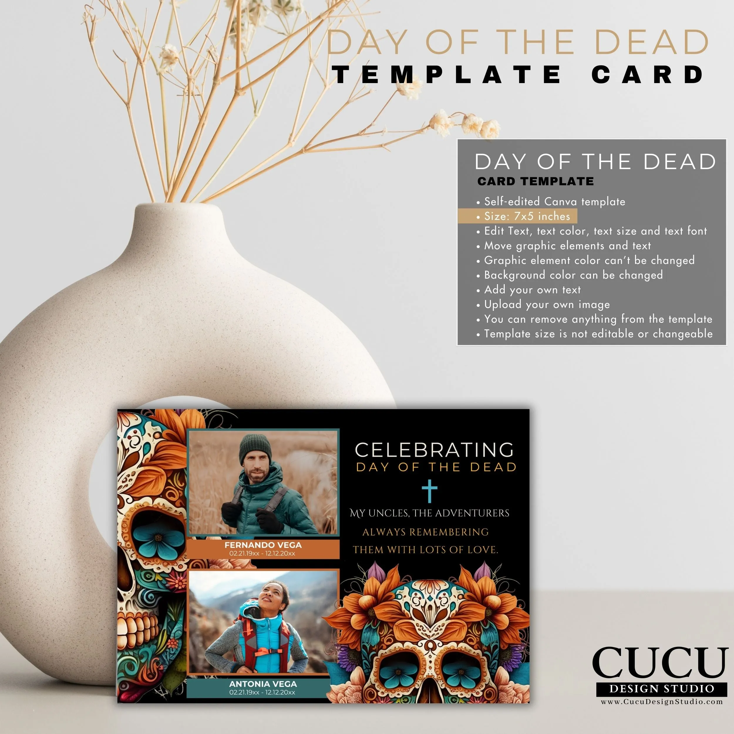 Black Customizable Printable Day of the Dead Template Card