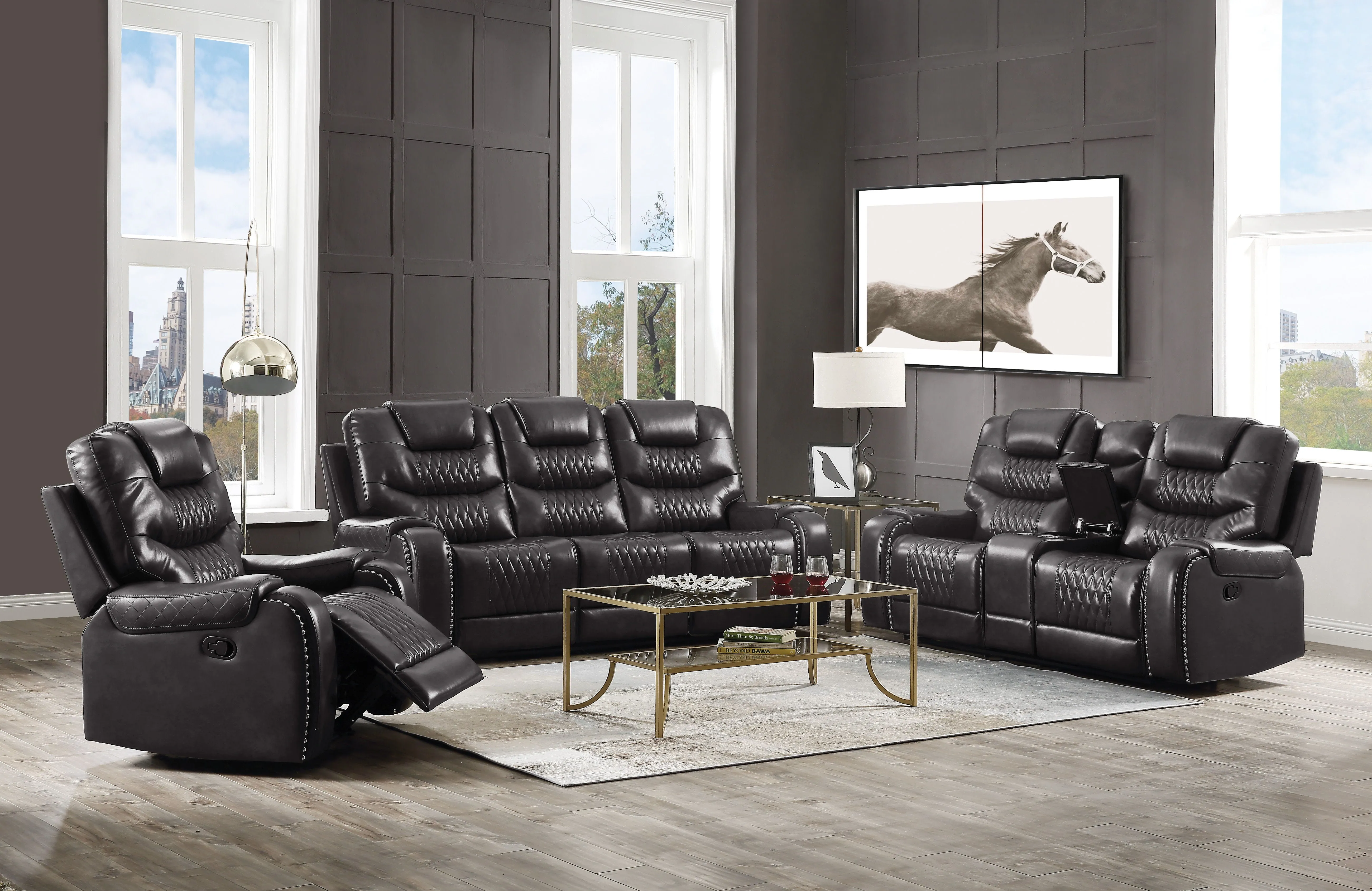 Braylon - Magnetite Synthetic Leather Manual Recliner Sofa - Brown by Couch.com