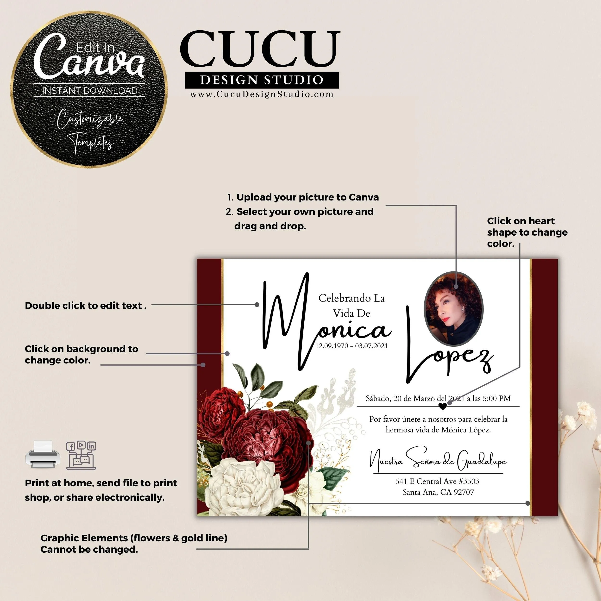 Canva Customizable Funeral Announcement Template In Spanish