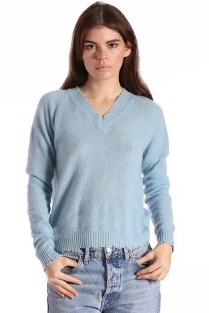 Cashmere Frayed Edge Cropped V Fresco Blue