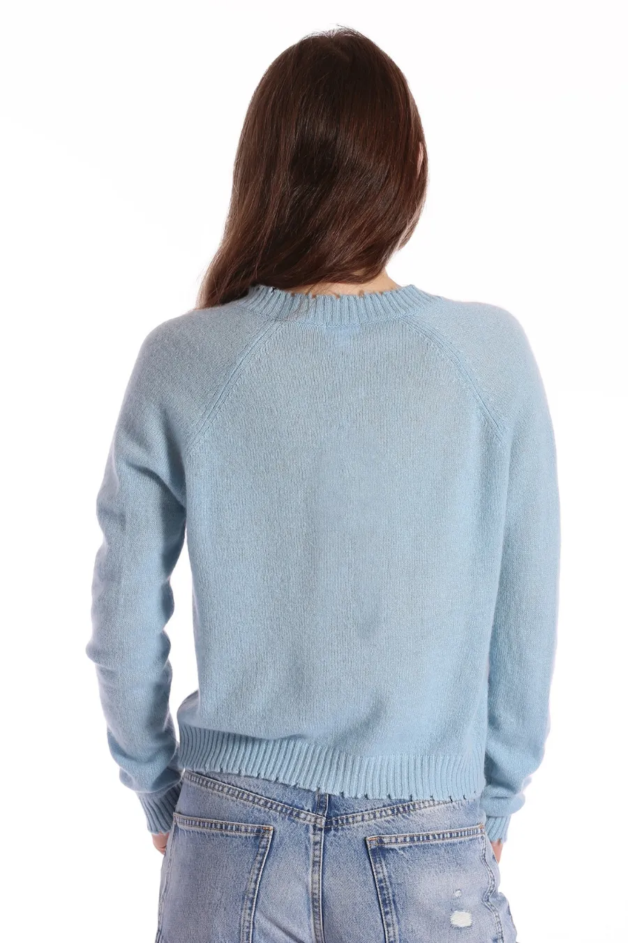 Cashmere Frayed Edge Cropped V Fresco Blue
