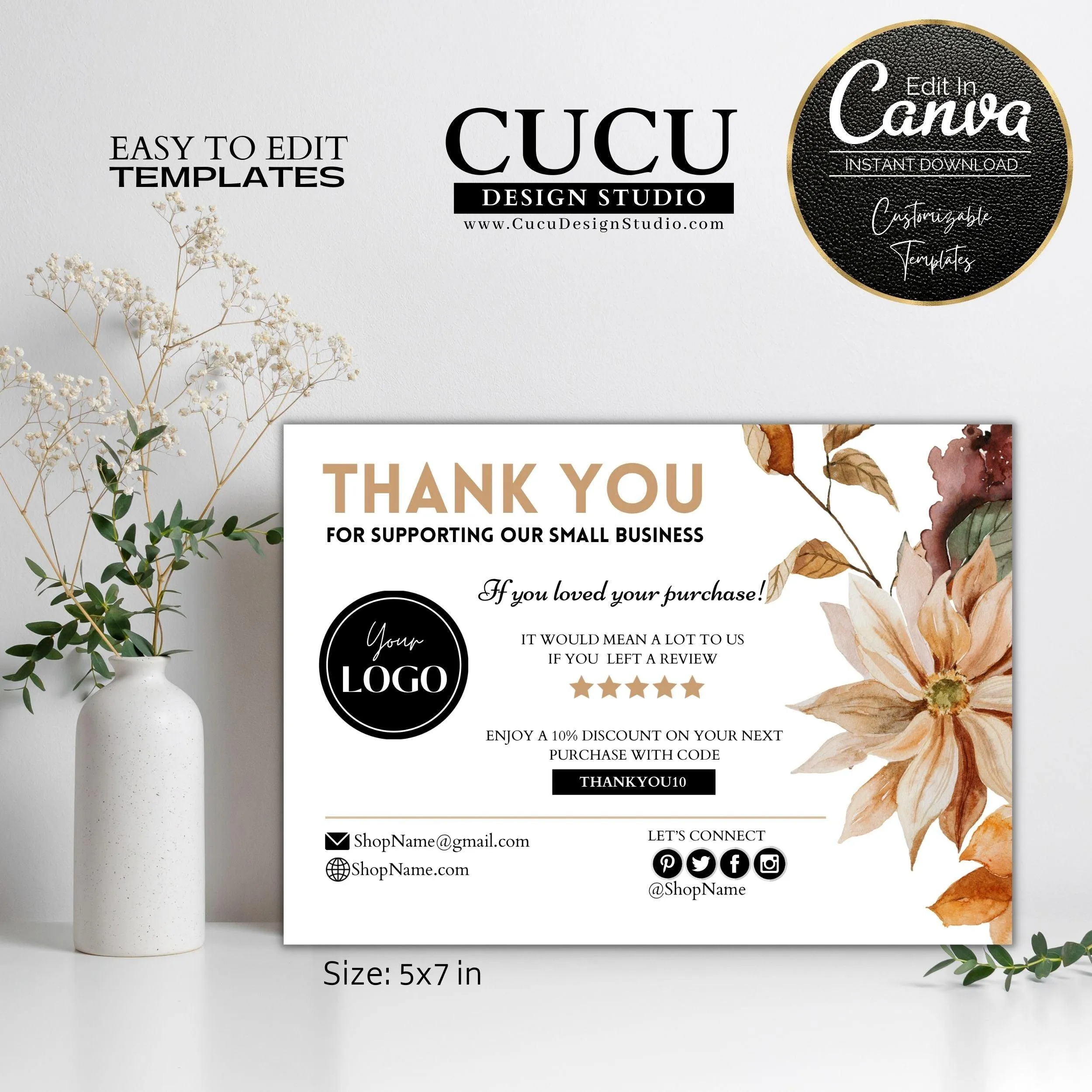 Customizable Package Insert Thank You Card Template