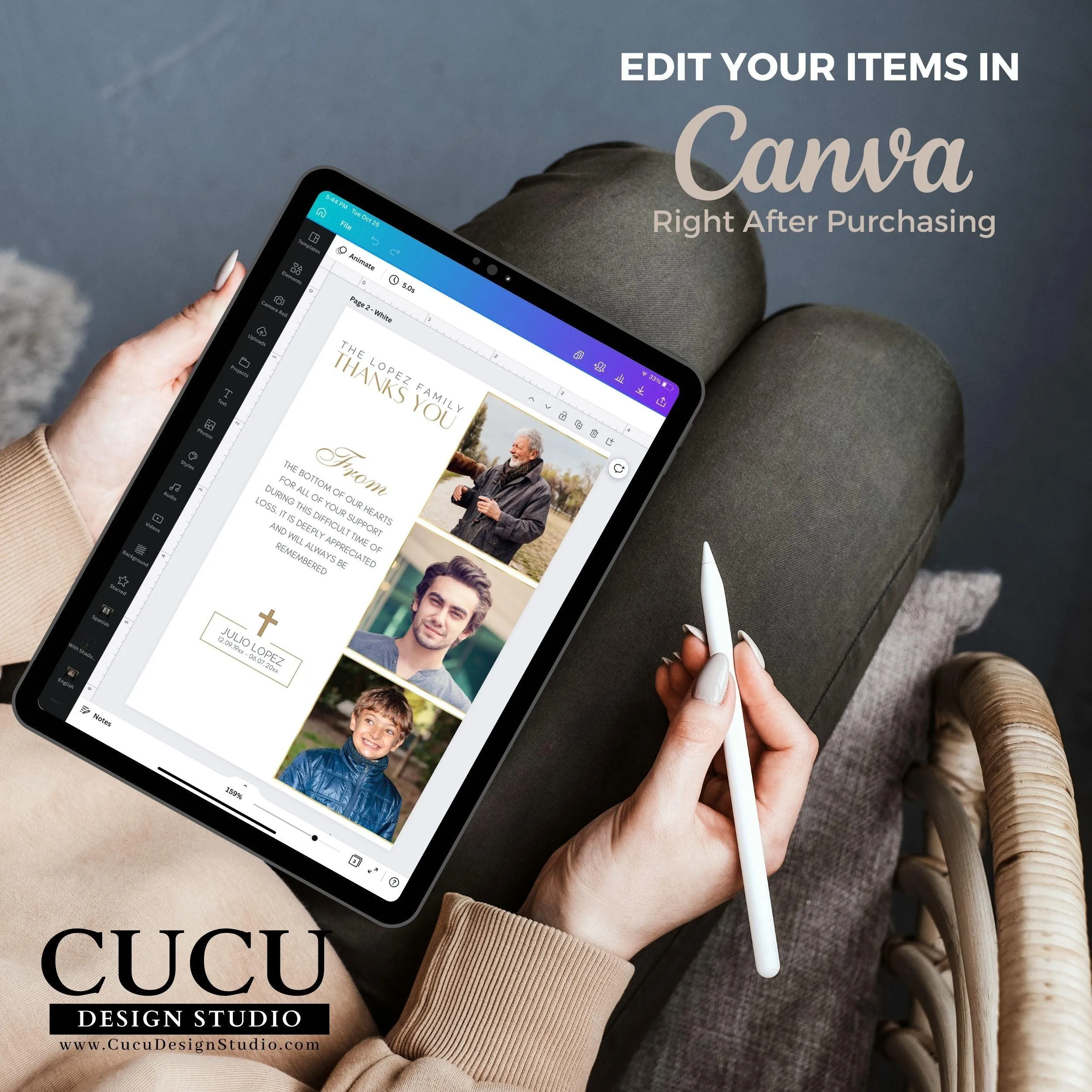 Elegant Customizable Canva Funeral Thank You Card Template