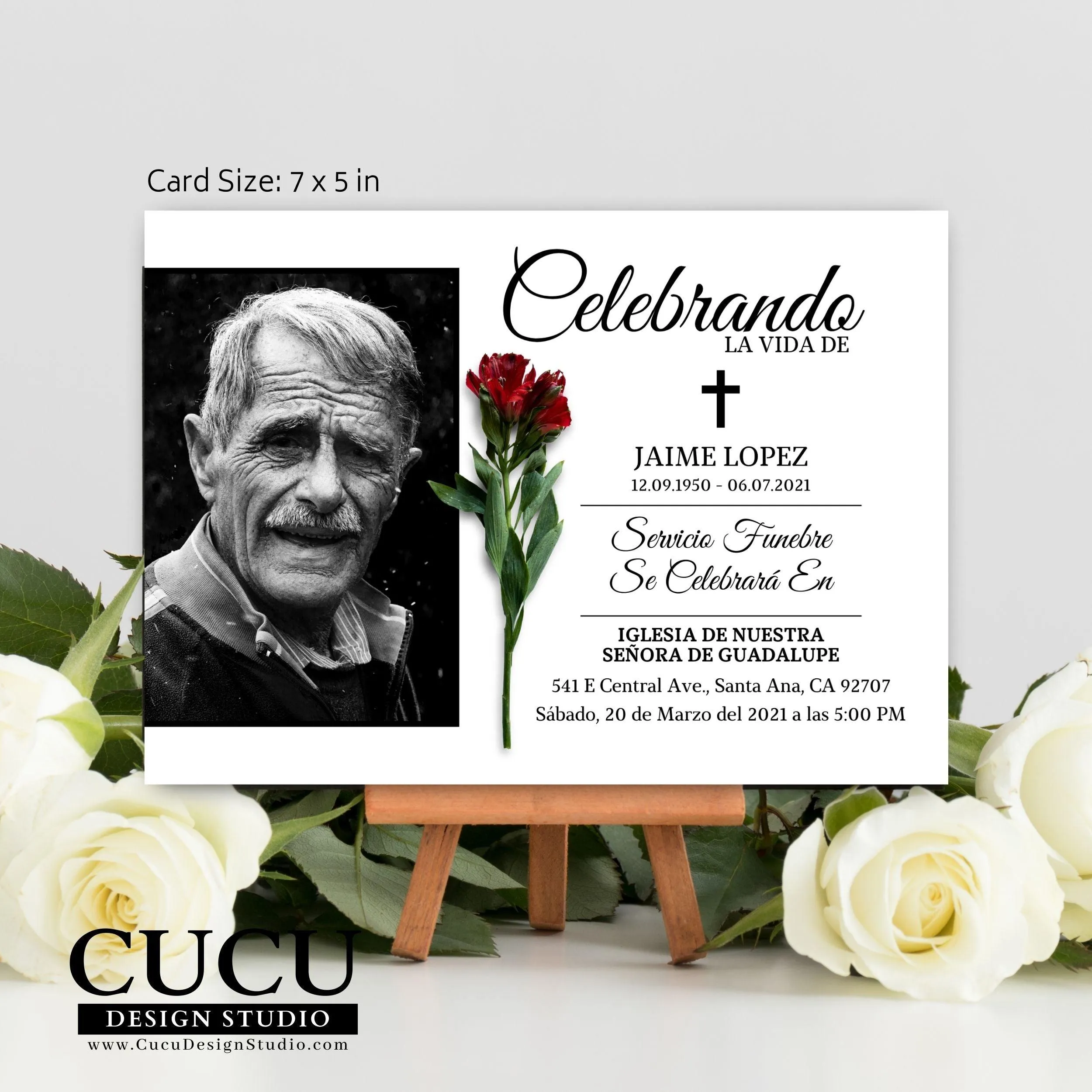 Elegant Customizable Printable Funeral Card Template in Spanish