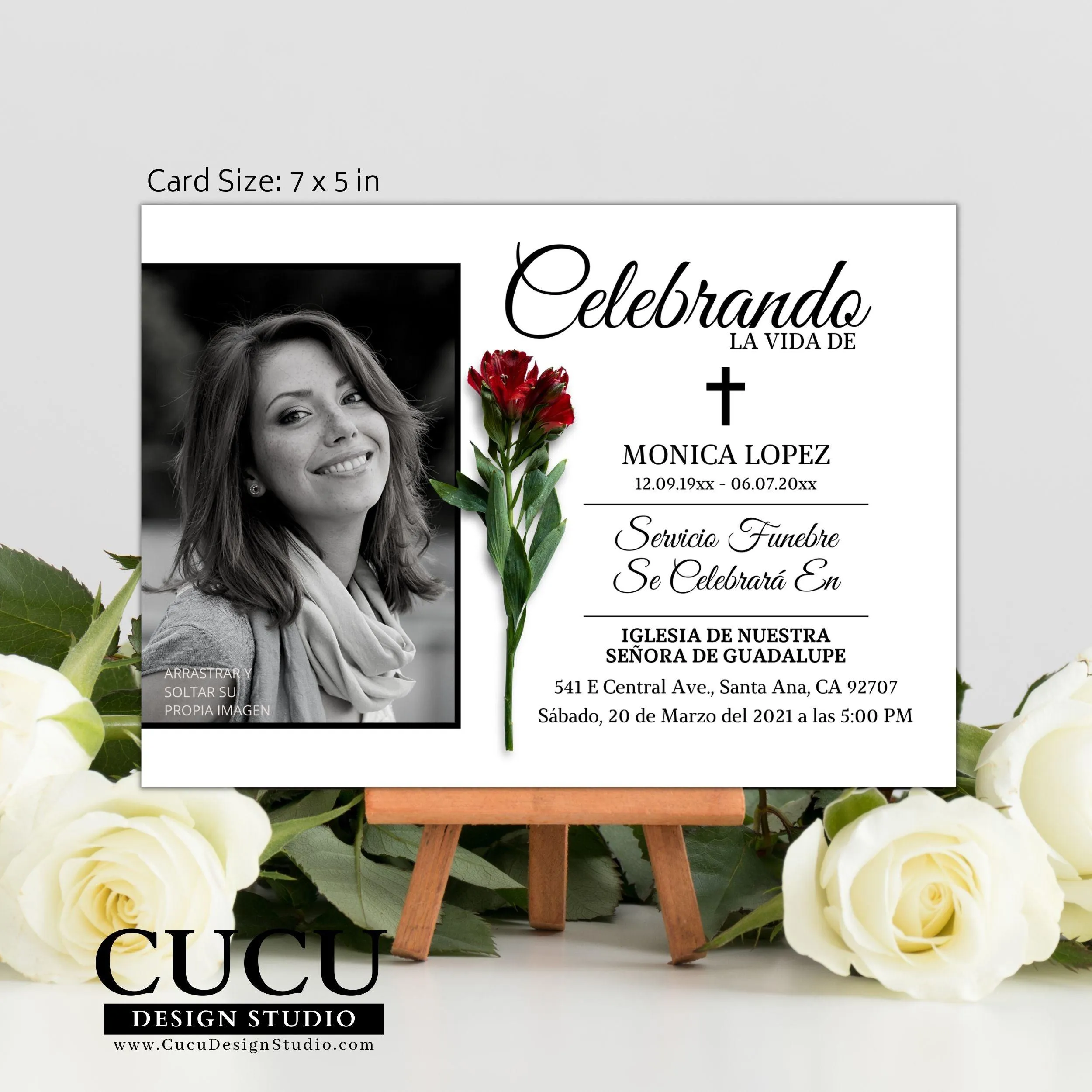 Elegant Customizable Printable Funeral Card Template in Spanish