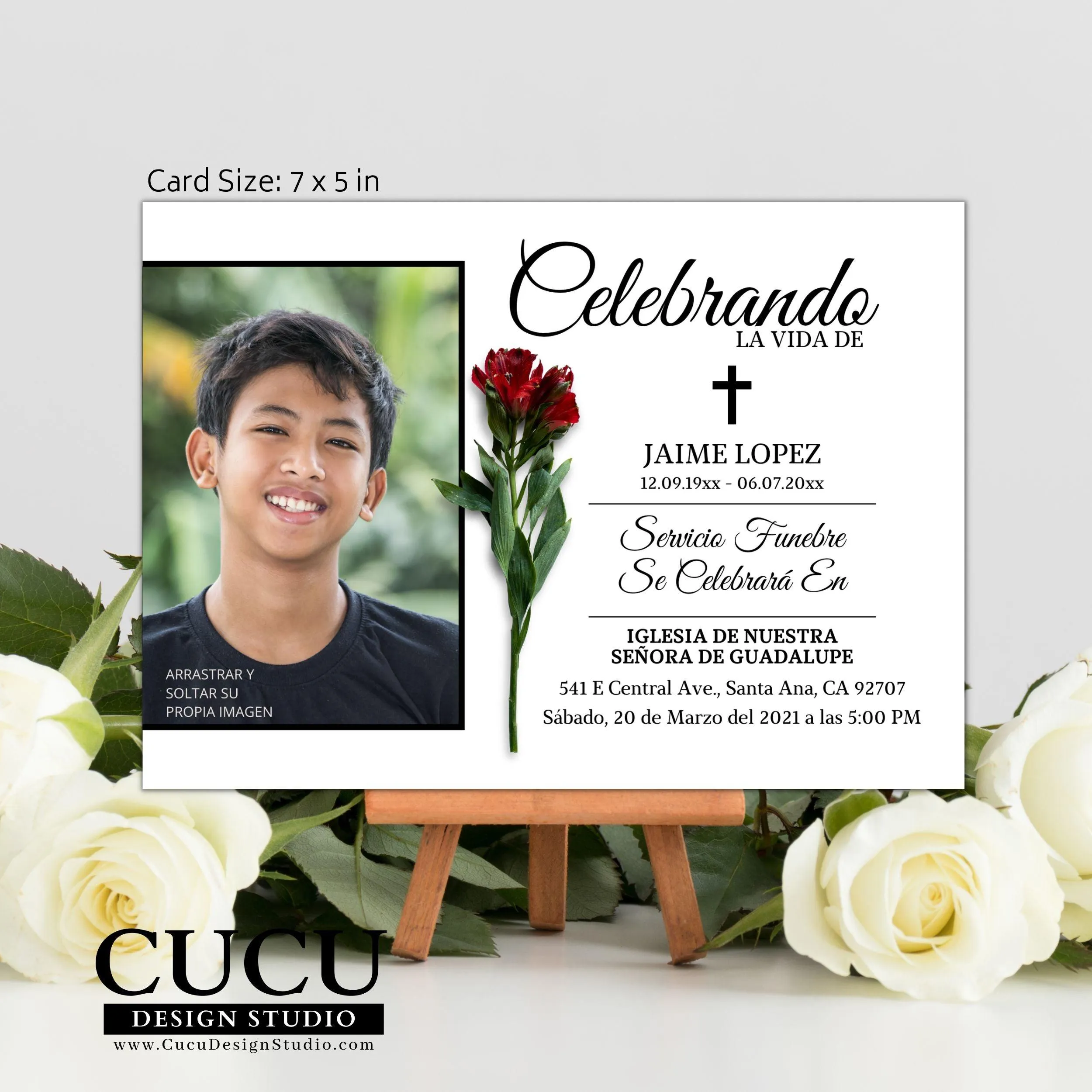 Elegant Customizable Printable Funeral Card Template in Spanish