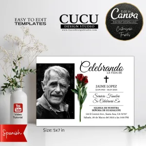 Elegant Customizable Printable Funeral Card Template in Spanish