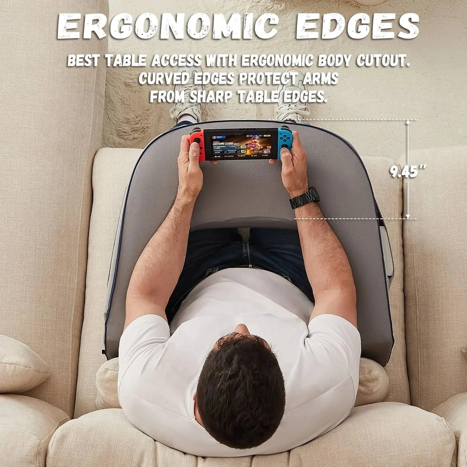 Memory Foam Reading Pillow for Bed  Lap Desk Pillow with Arm Rest, Bamboo Fiber Cover, Pocket Design (Petite Adults & Teens)