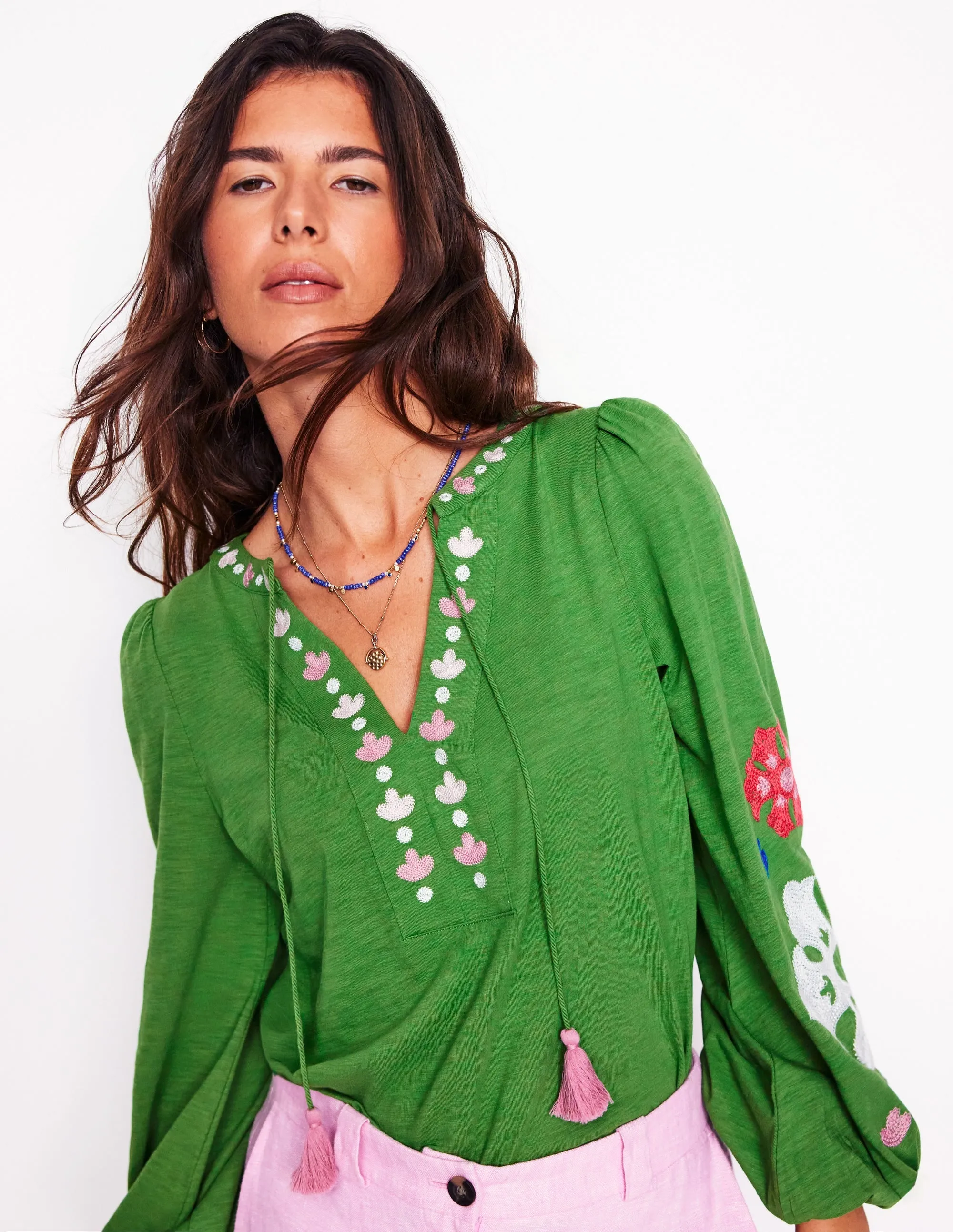 Nia Embroidered Top-Paradise Green