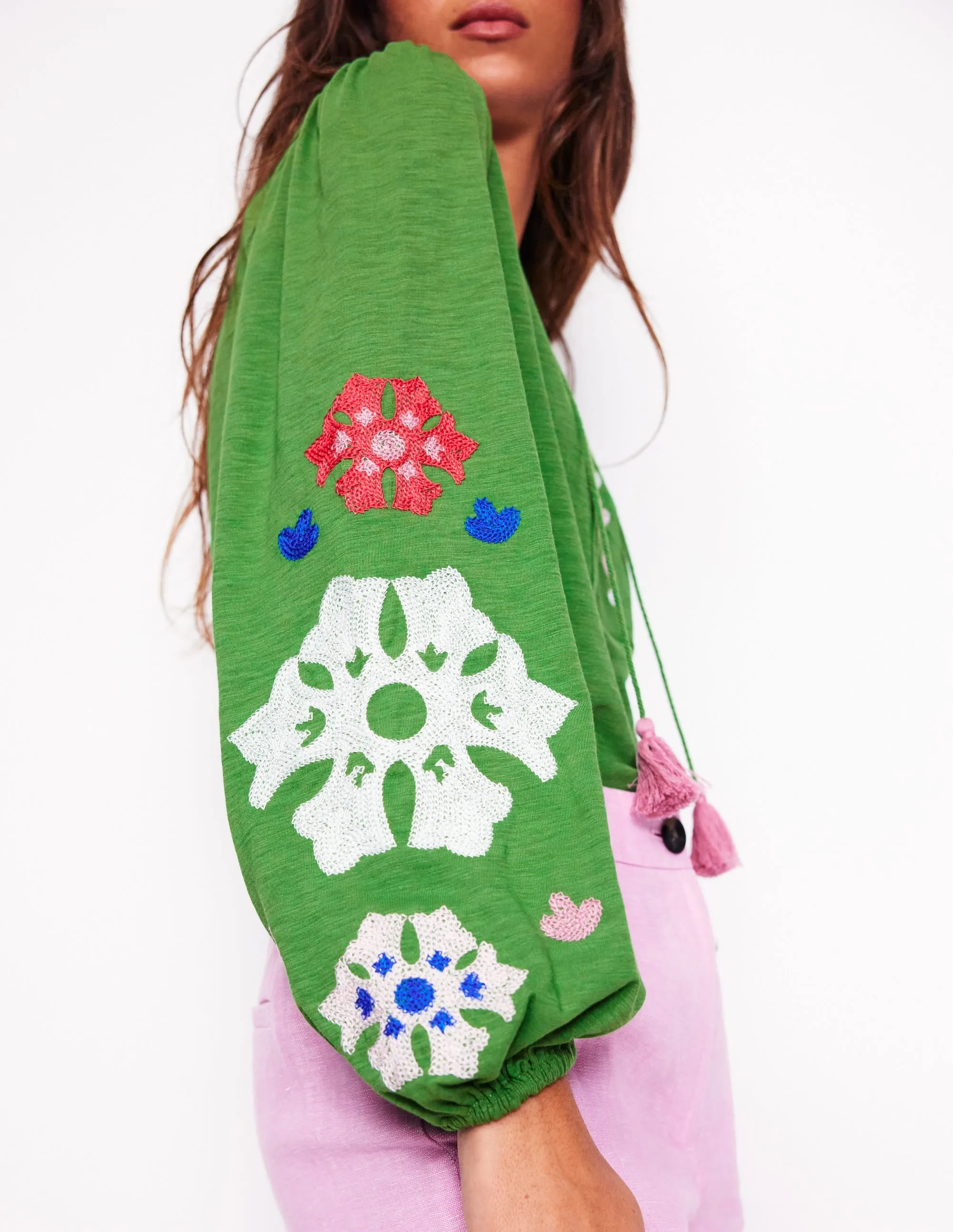 Nia Embroidered Top-Paradise Green