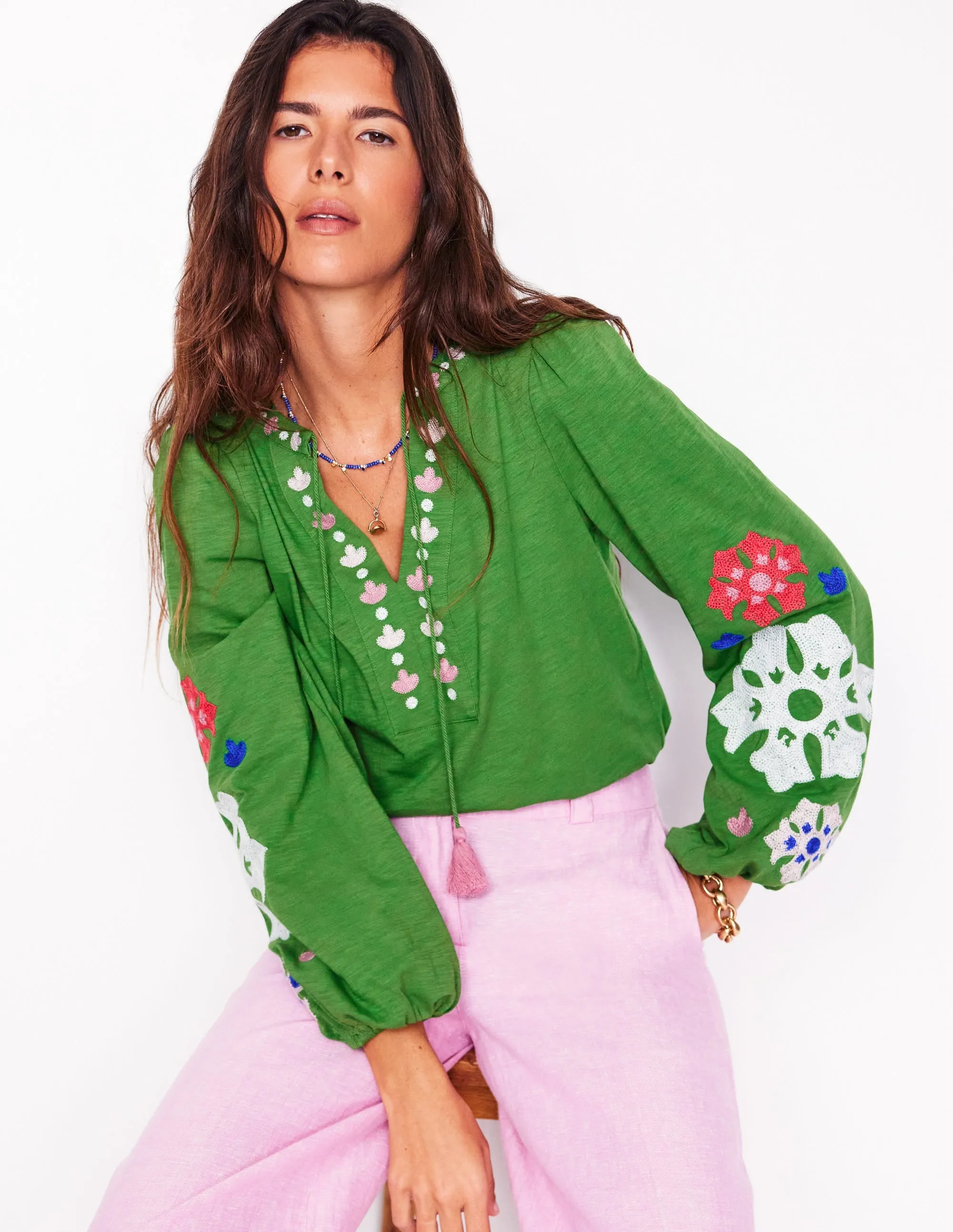 Nia Embroidered Top-Paradise Green